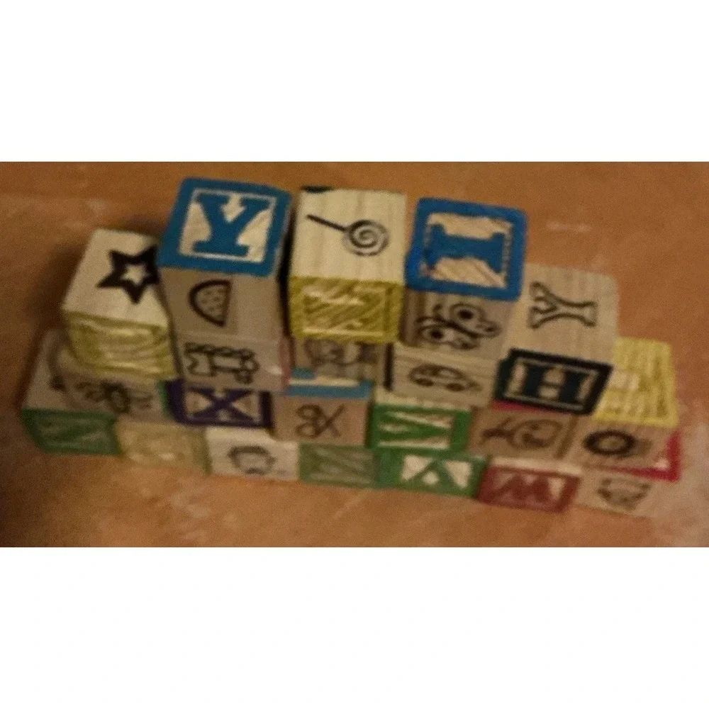 Old Wooden  Blocks Alphabet Letters And  Pictures Lot Of 21 ABC, Missing‎ F & S
